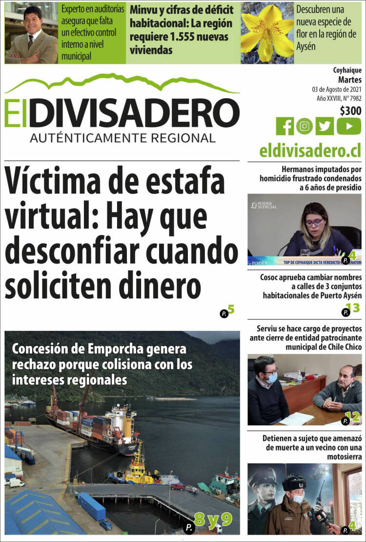 Portada de Diario El Divisadero (Chile)