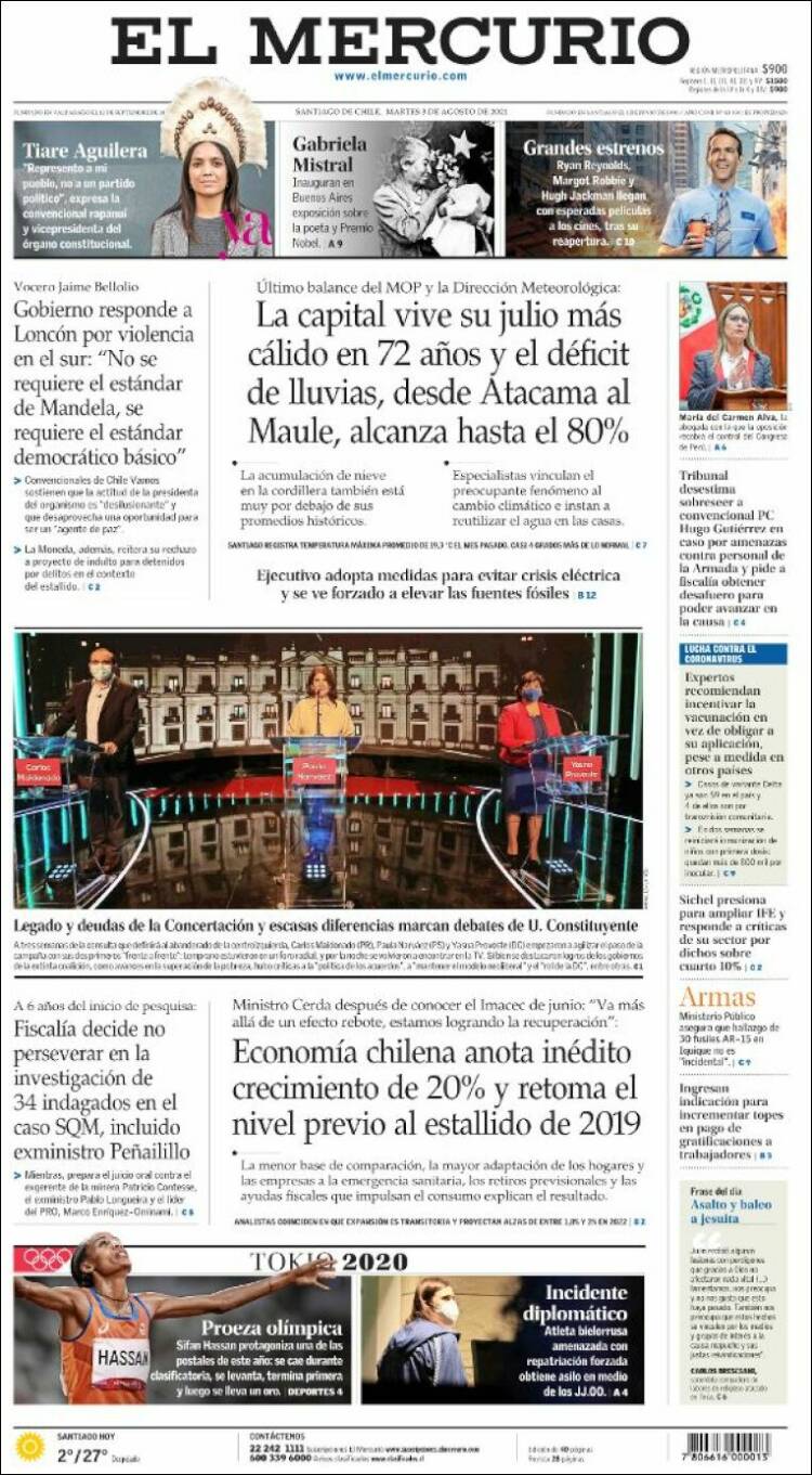 Portada de El Mercurio (Chile)