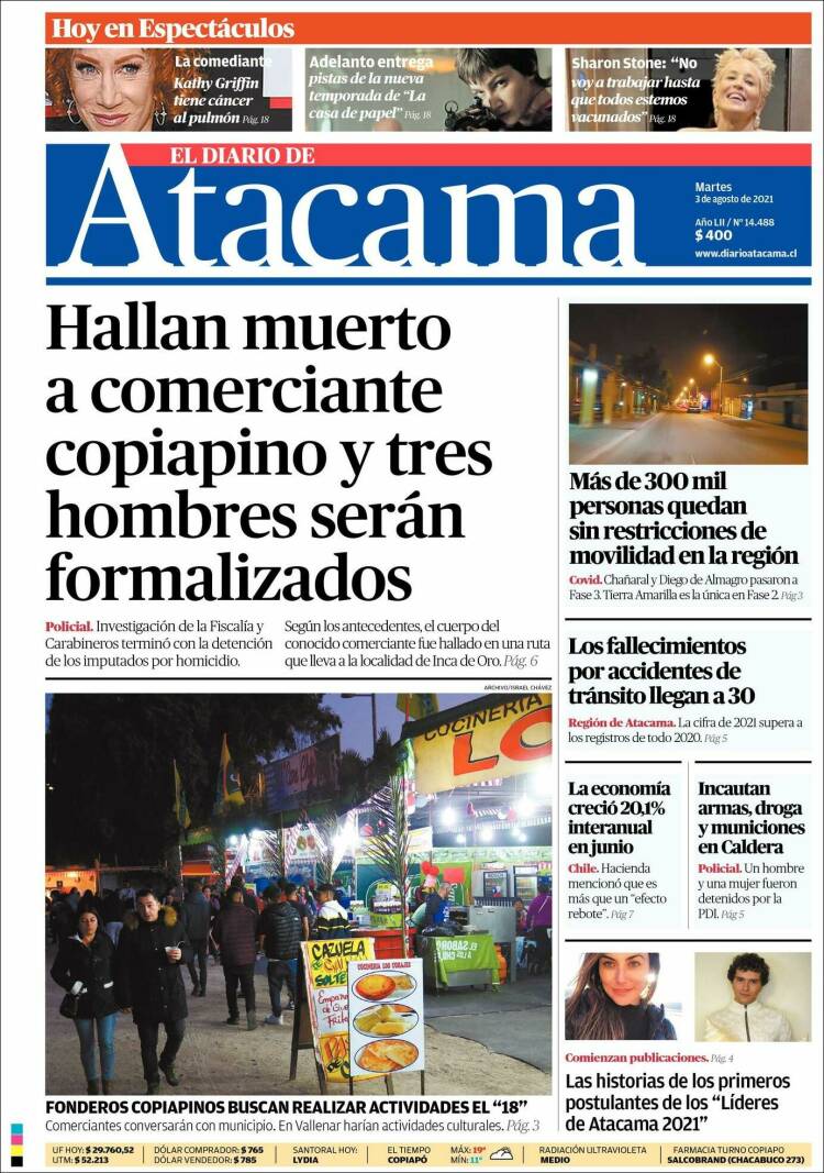 Portada de Diario de Atacama (Chile)
