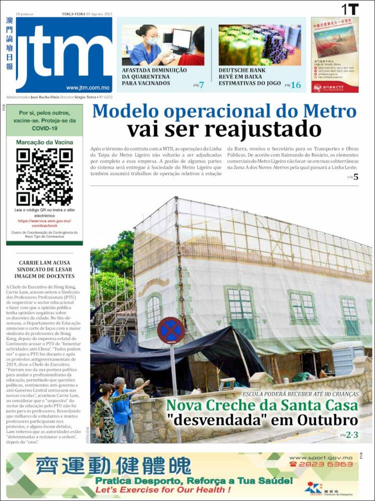 Portada de Jornal Tribuna de Macau (China)