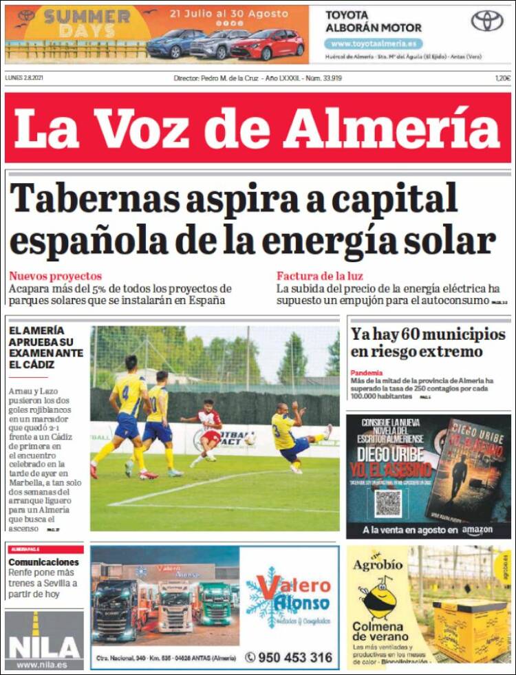 Portada de La Voz de Almería (España)