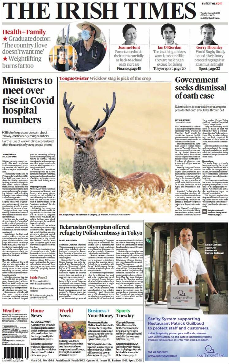 Portada de Irish Times (Irlanda)