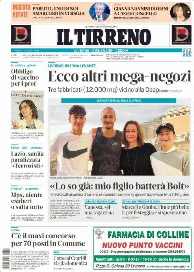 Portada de Il Tirreno (Italia)