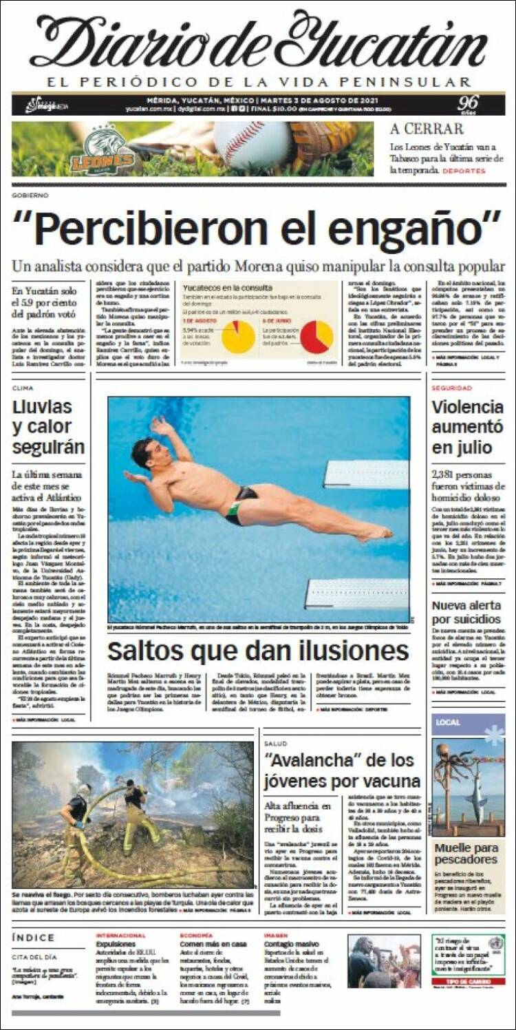 Portada de Diario de Yucatán (M&eacute;xico)