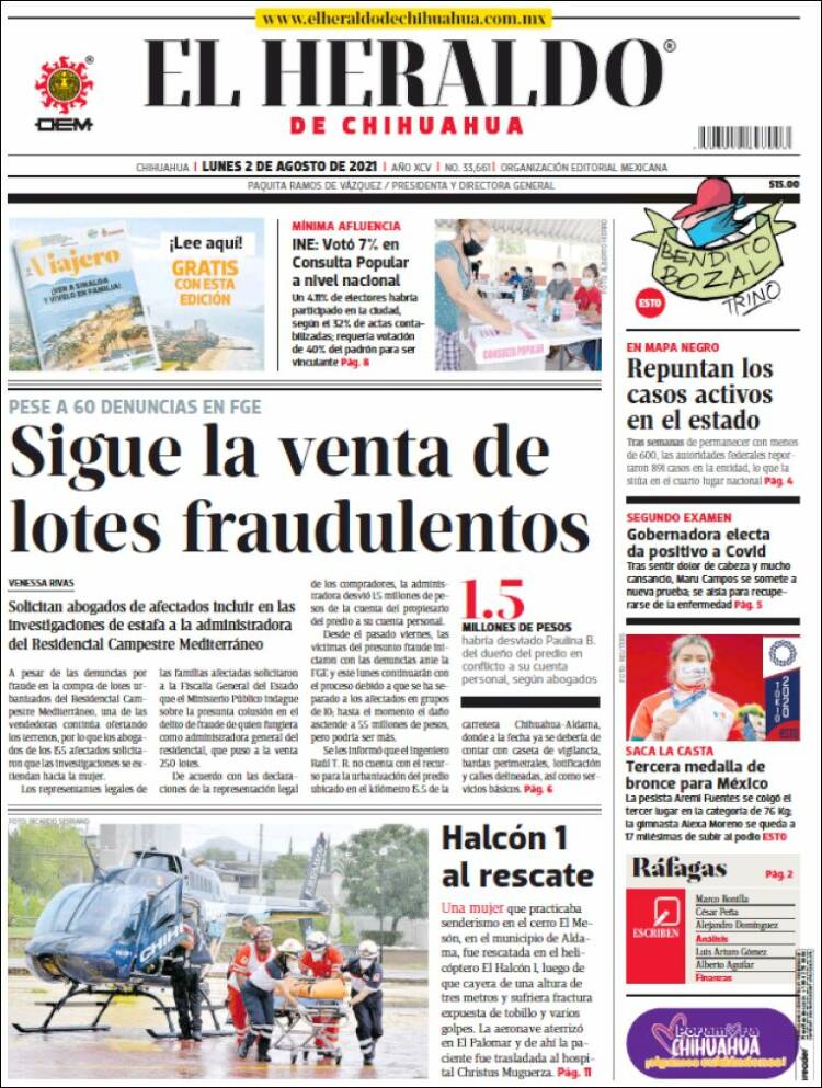 Portada de El Heraldo de Chihuahua (M&eacute;xico)