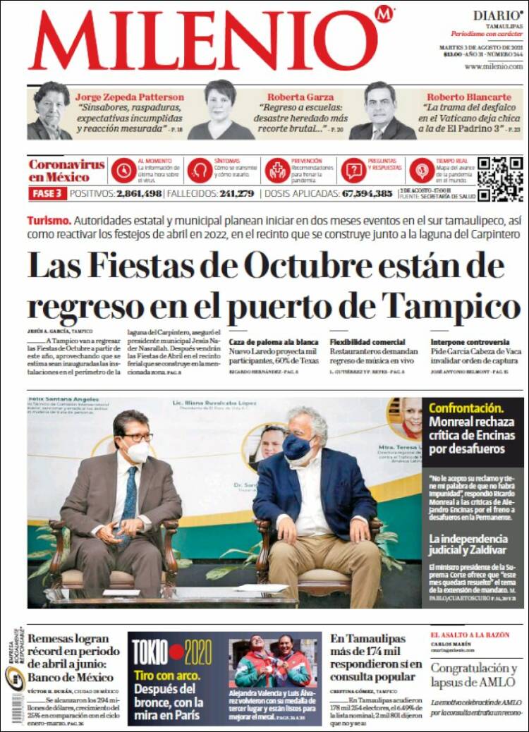 Portada de Milenio - Tamaulipas (M&eacute;xico)