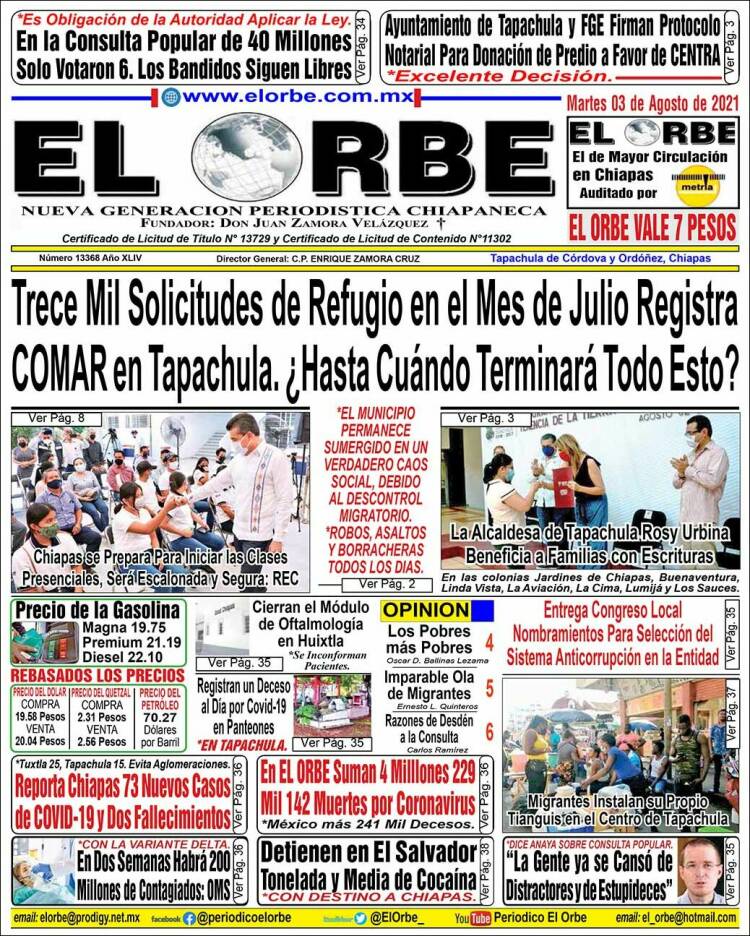Portada de El Orbe (M&eacute;xico)