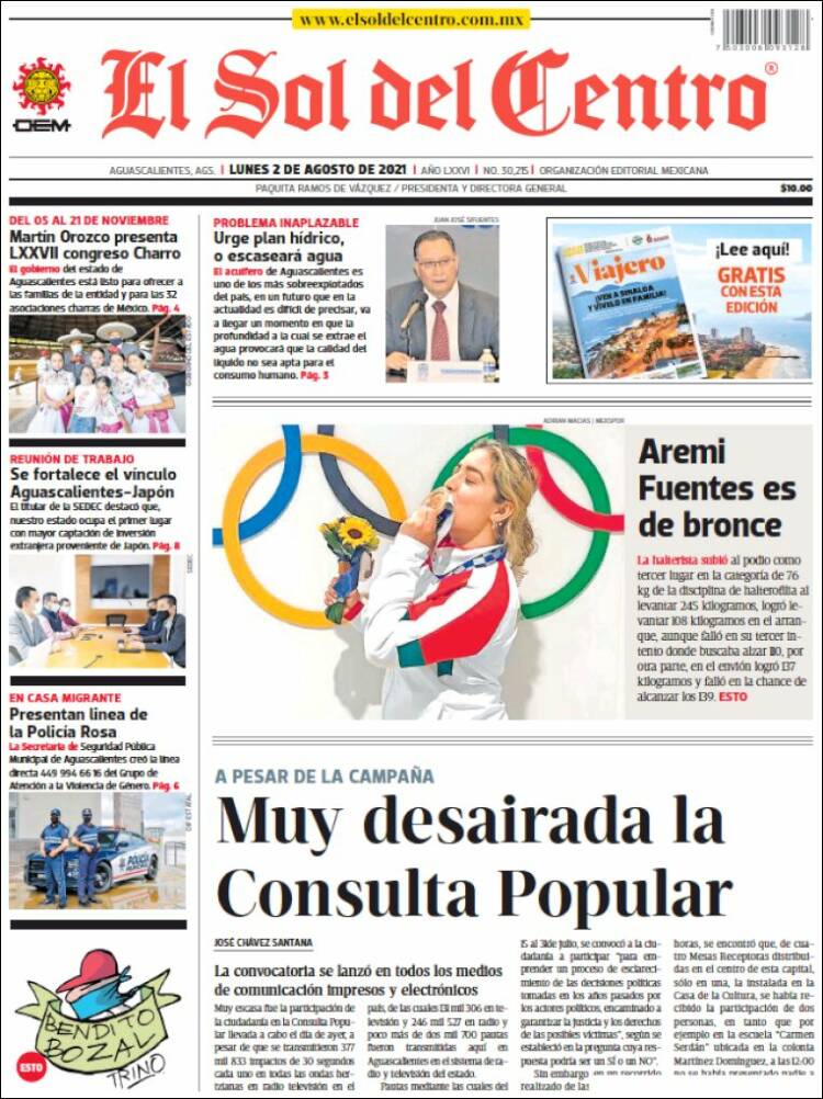 Portada de El Sol del Centro (M&eacute;xico)