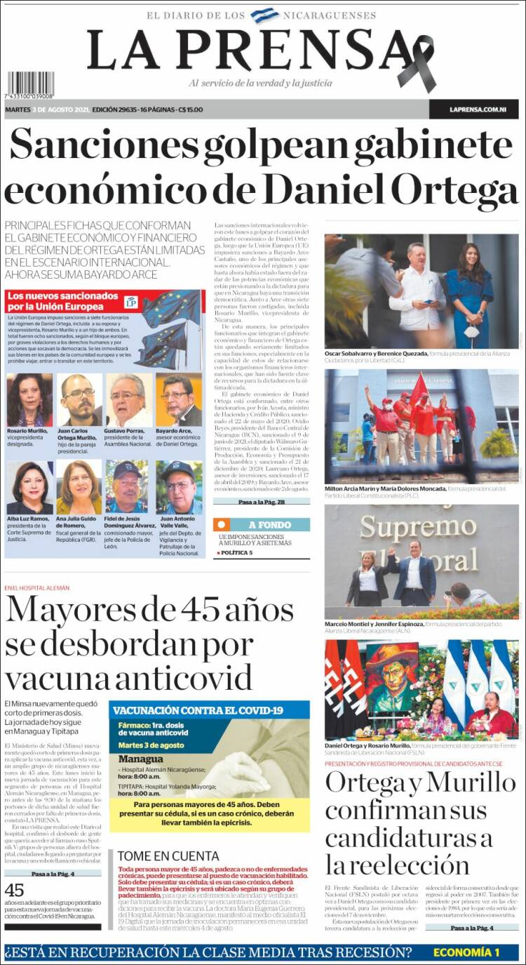 Portada de La Prensa (Nicaragua)