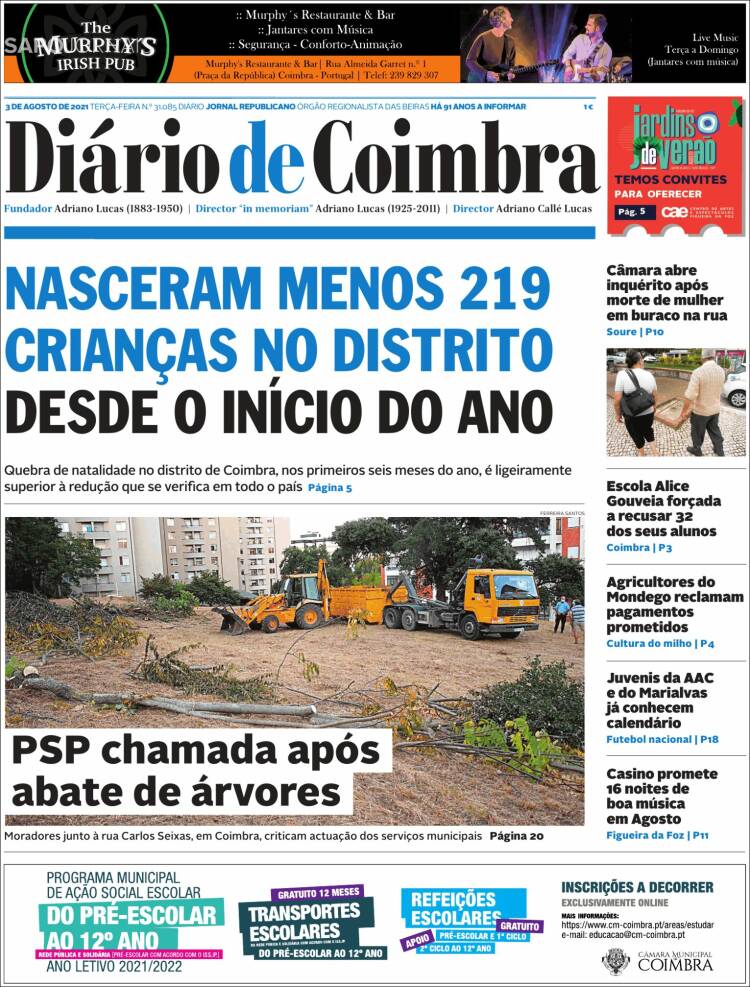 Portada de Diário de Coimbra (Portugal)