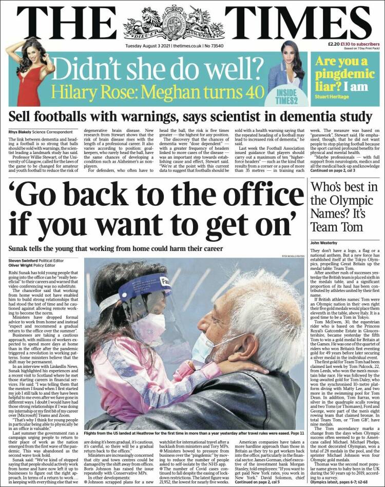 Portada de The Times (Reino Unido)