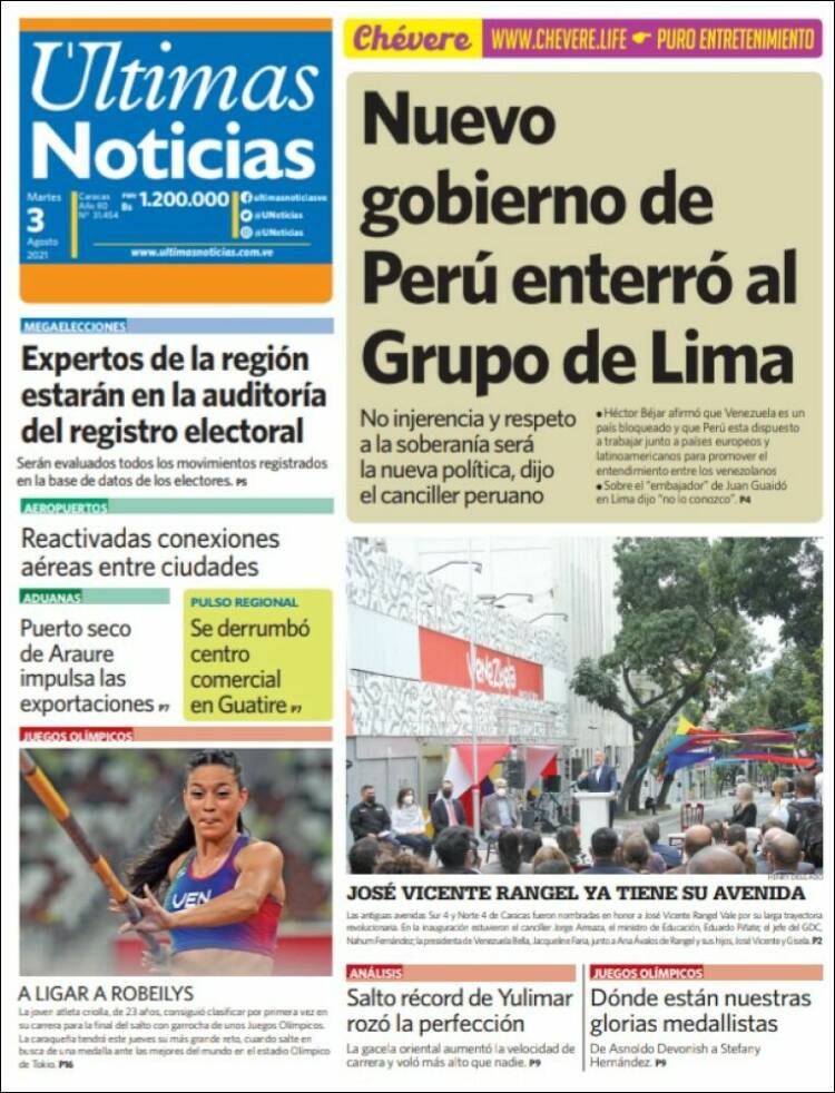 Portada de Últimas Noticias (Venezuela)
