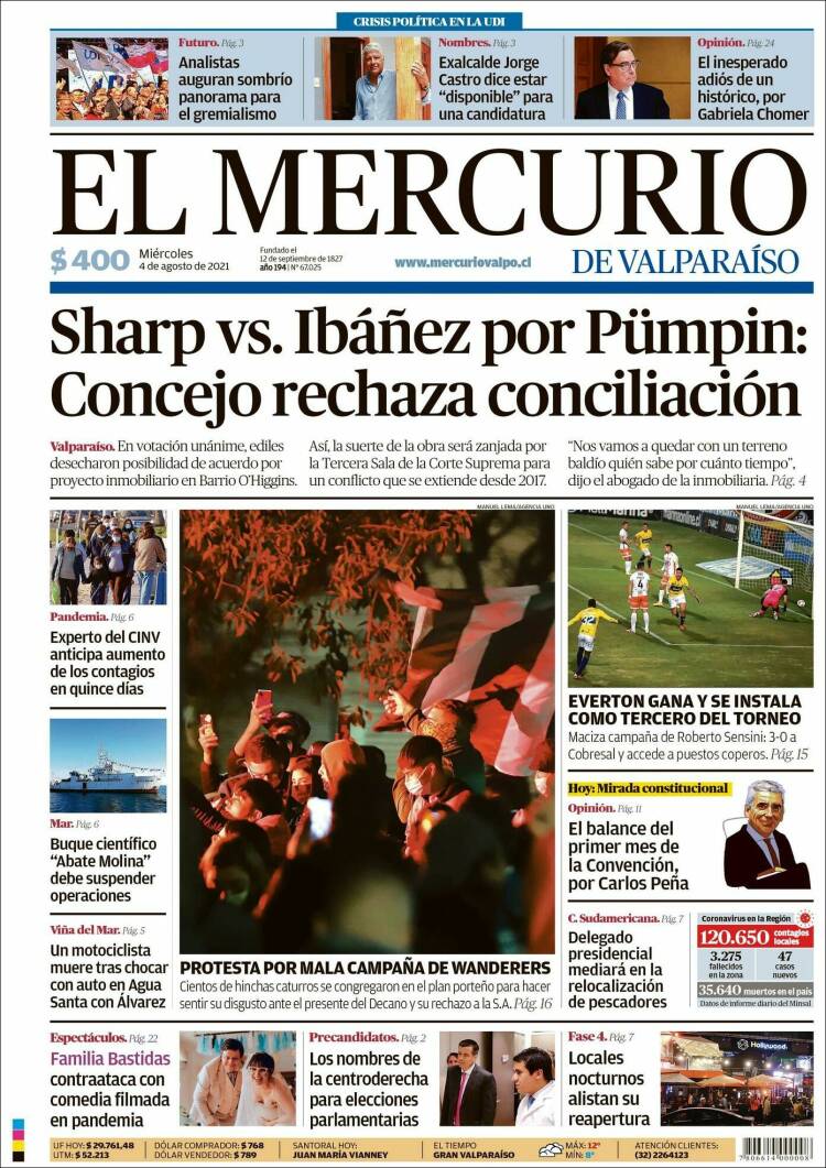 Portada de Mercurio de Valparaiso (Chile)