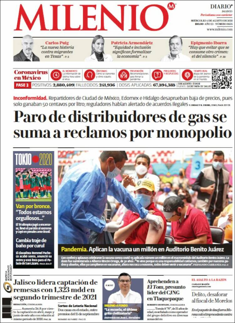 Portada de Milenio - Jalisco (México)