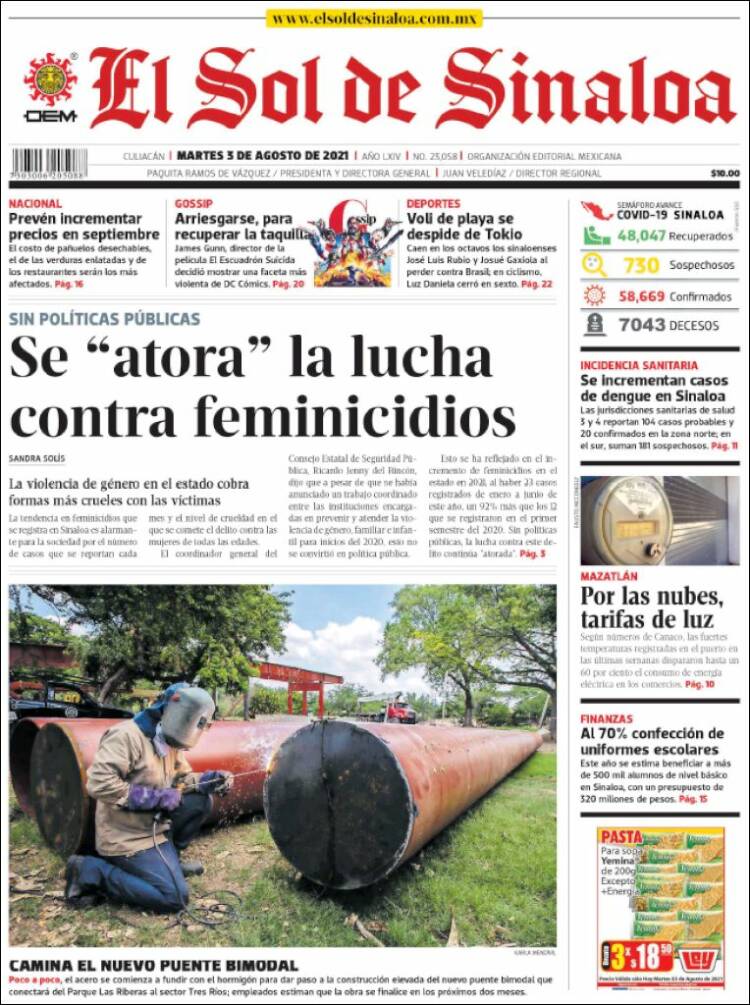 Portada de El Sol de Sinaloa (México)