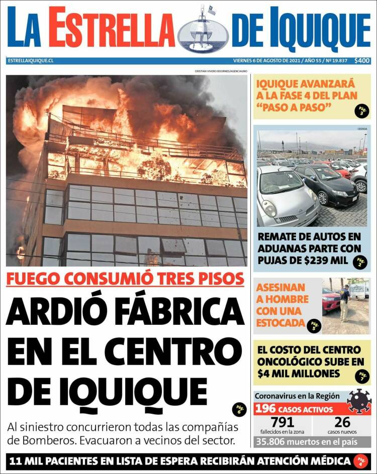 Portada de La Estrella de Iquique (Chile)