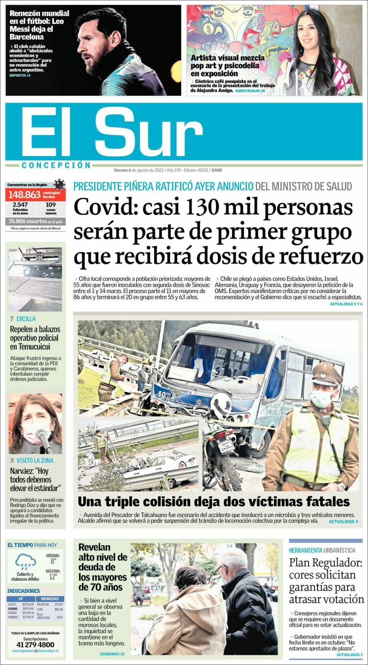 Portada de El Sur (Chile)