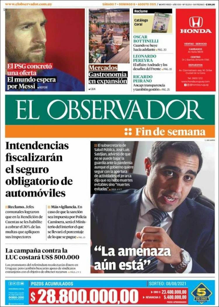 Portada de El Observador (Uruguay)