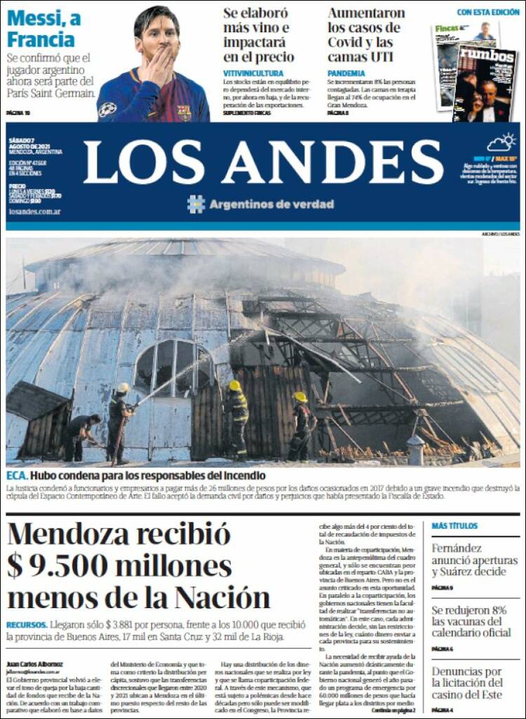 Portada de Los Andes - Mendoza (Argentina)