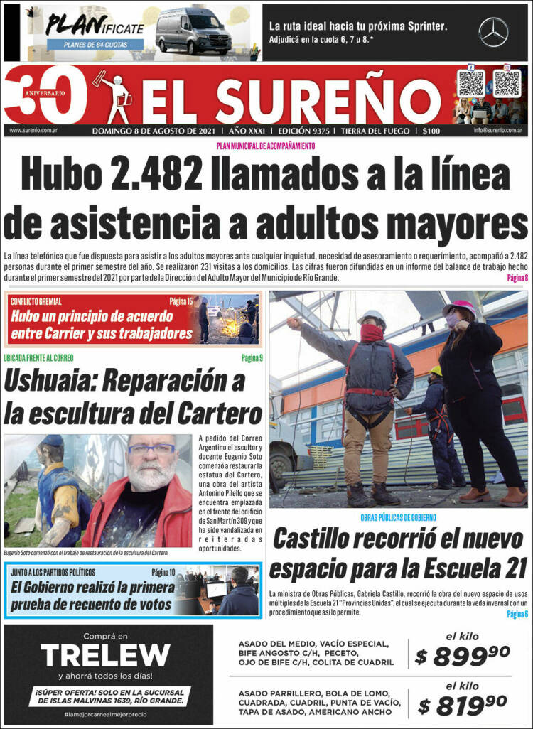 Portada de Diario El Sureño (Argentina)