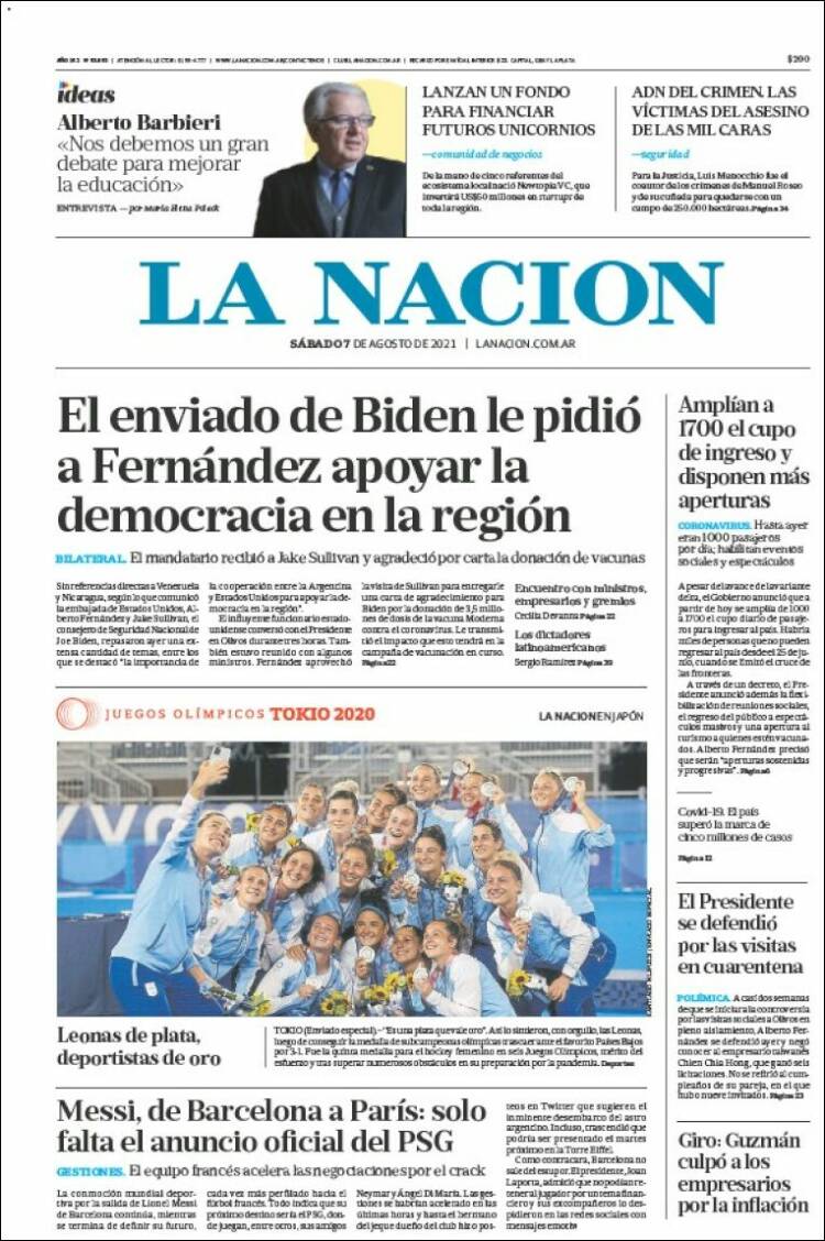 Portada de La Nación (Argentina)