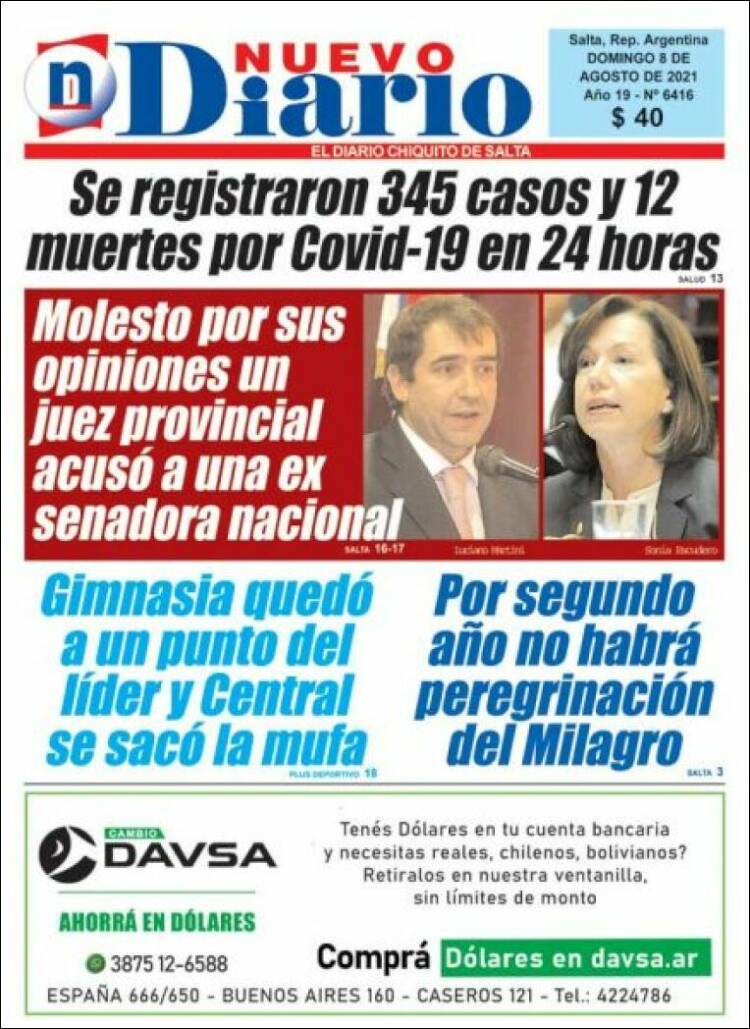 Portada de Nuevo Diario de Salta (Argentina)