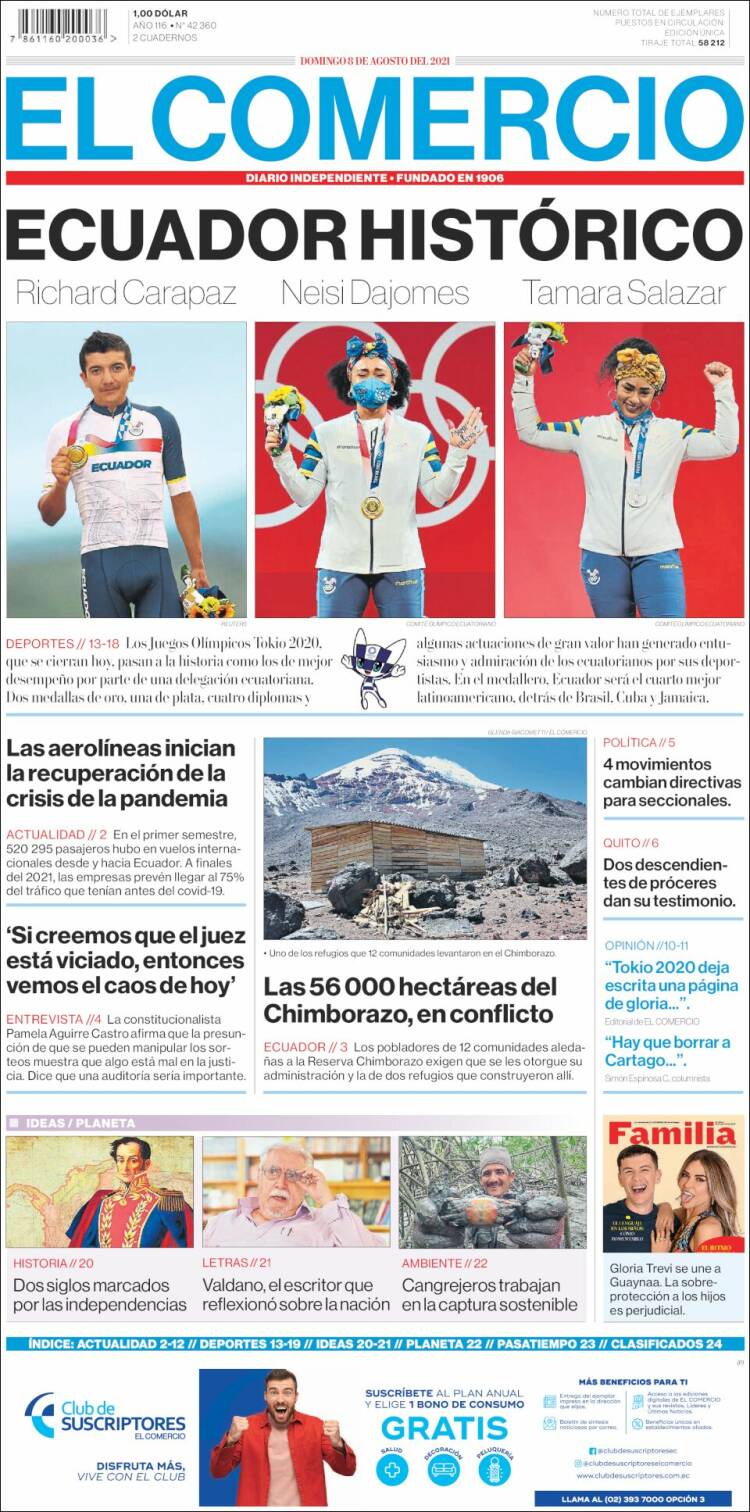 Portada de El Comercio (Ecuador)