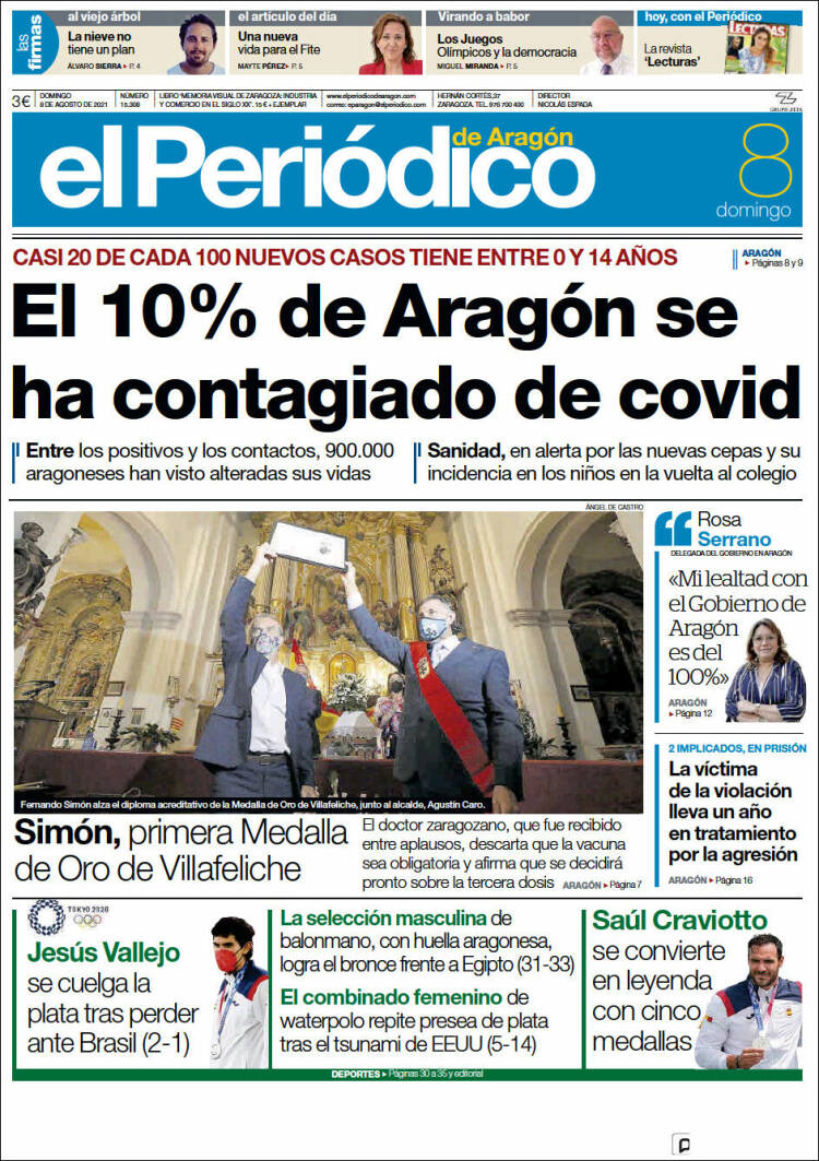 Portada de El Periódico de Aragón (España)