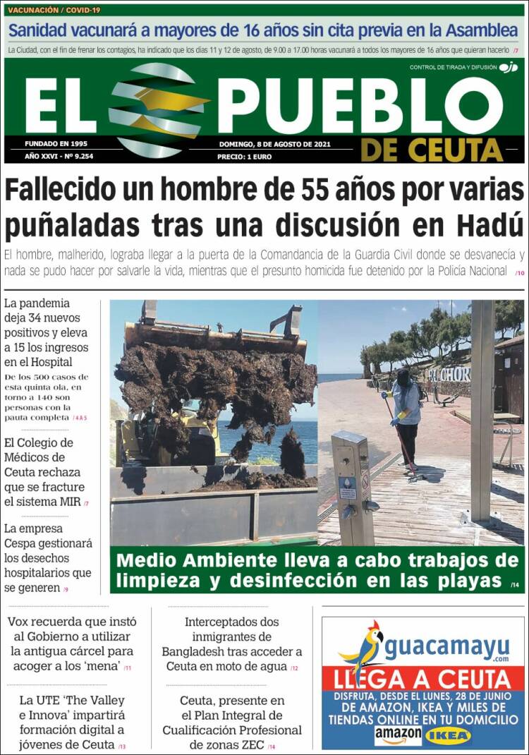 Portada de El Pueblo de Ceuta (España)