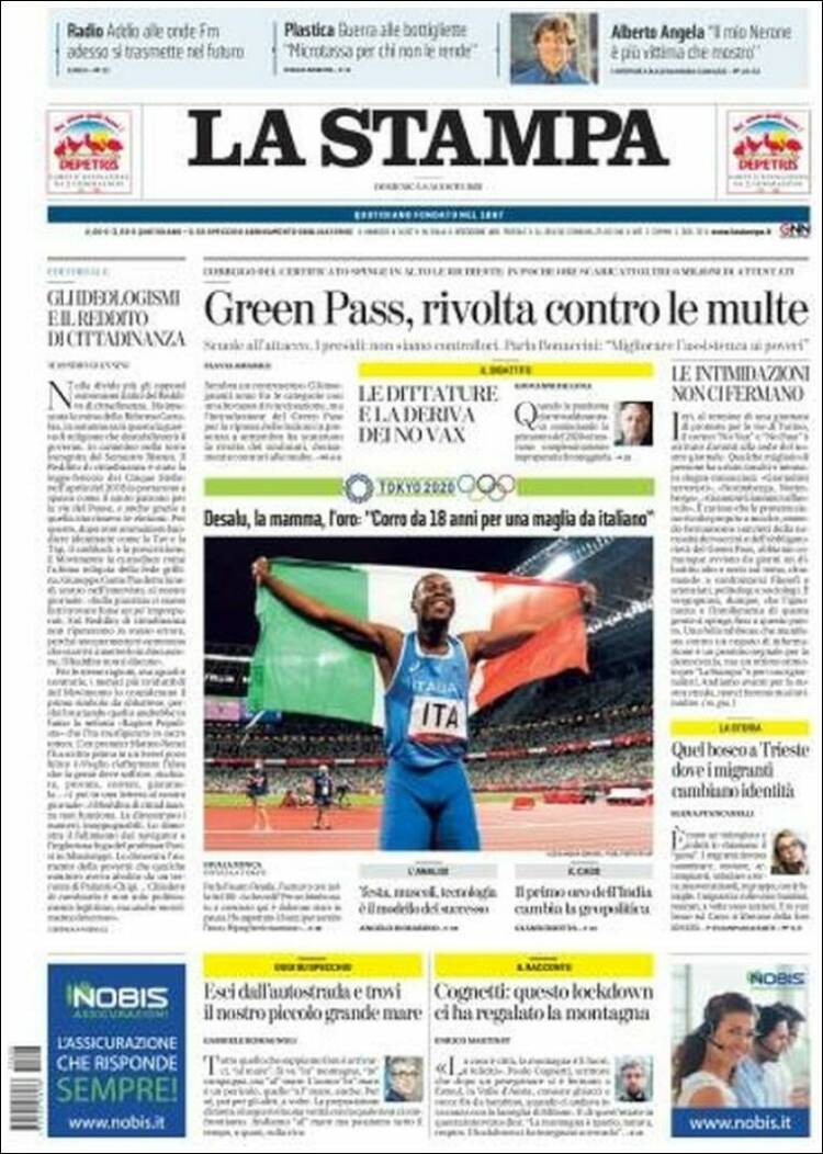 Portada de La Stampa (Italia)