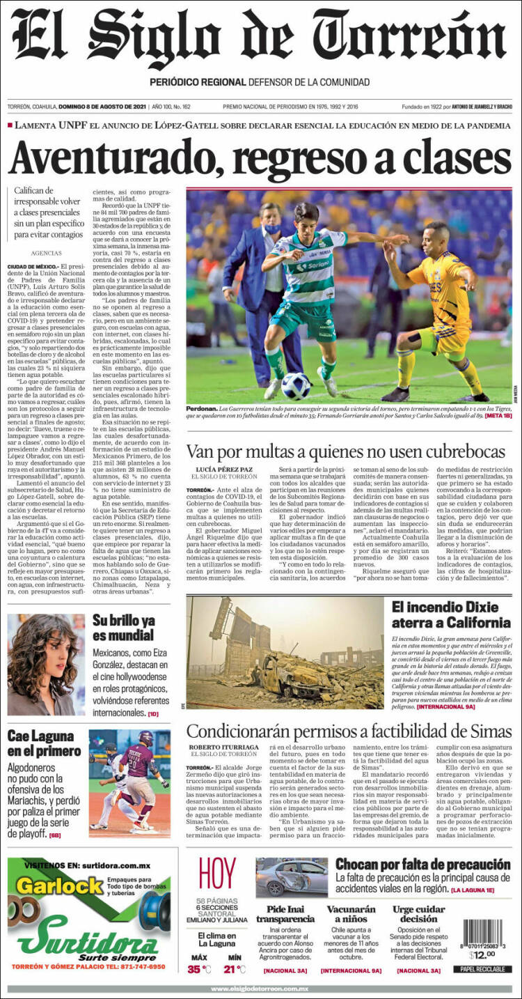 Portada de El Siglo de Torreon (M&eacute;xico)