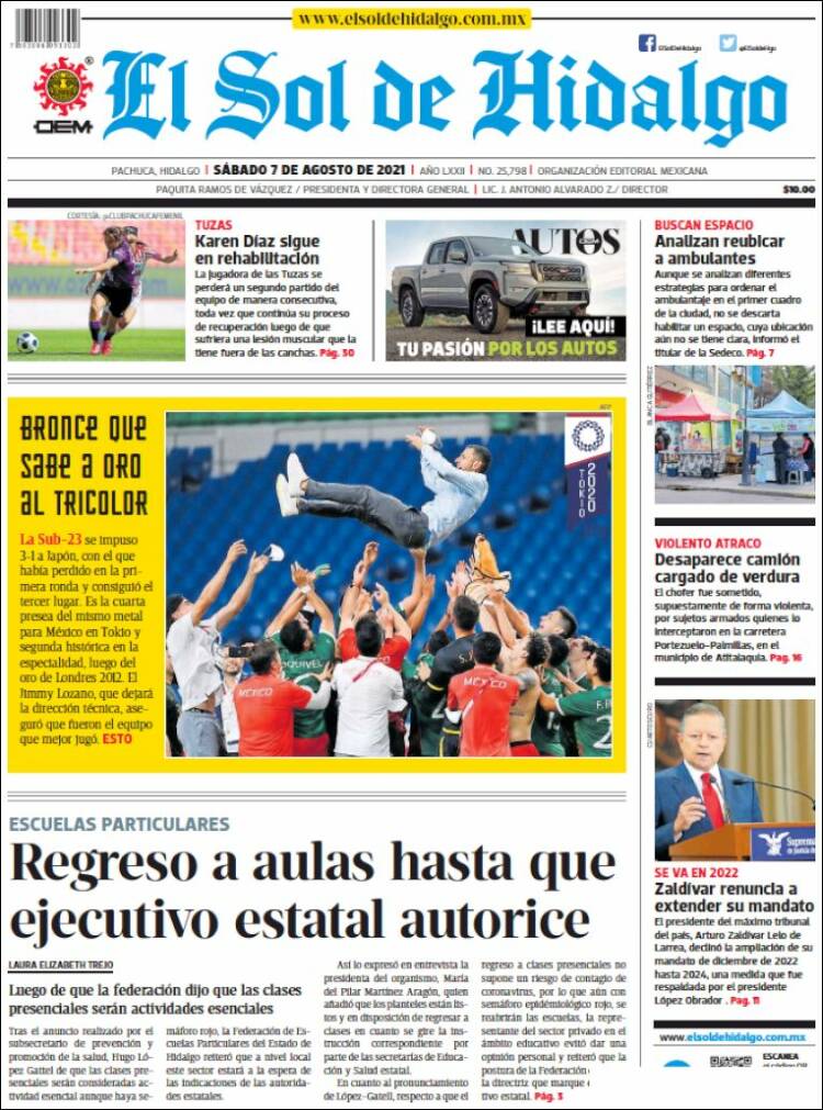 Portada de El Sol de Hidalgo (M&eacute;xico)