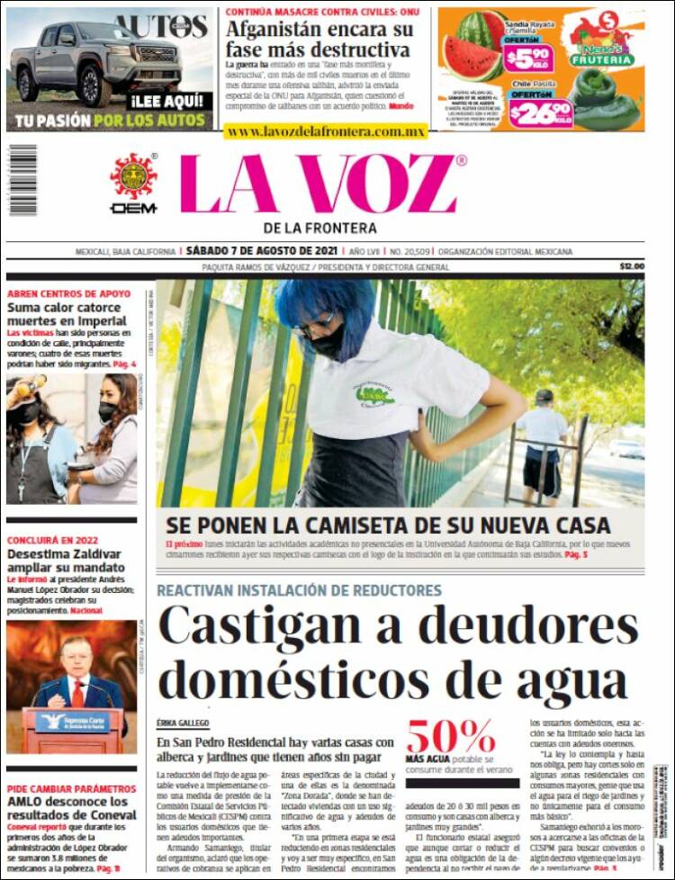 Portada de La Voz de la Frontera (M&eacute;xico)