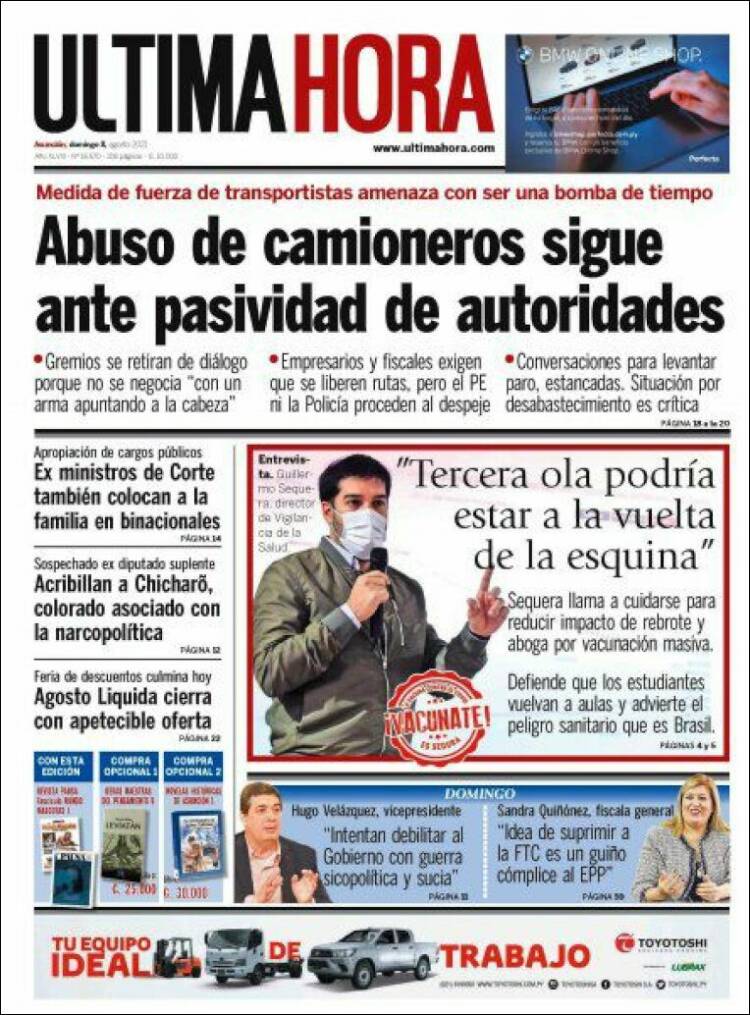 Portada de Última Hora (Paraguay)