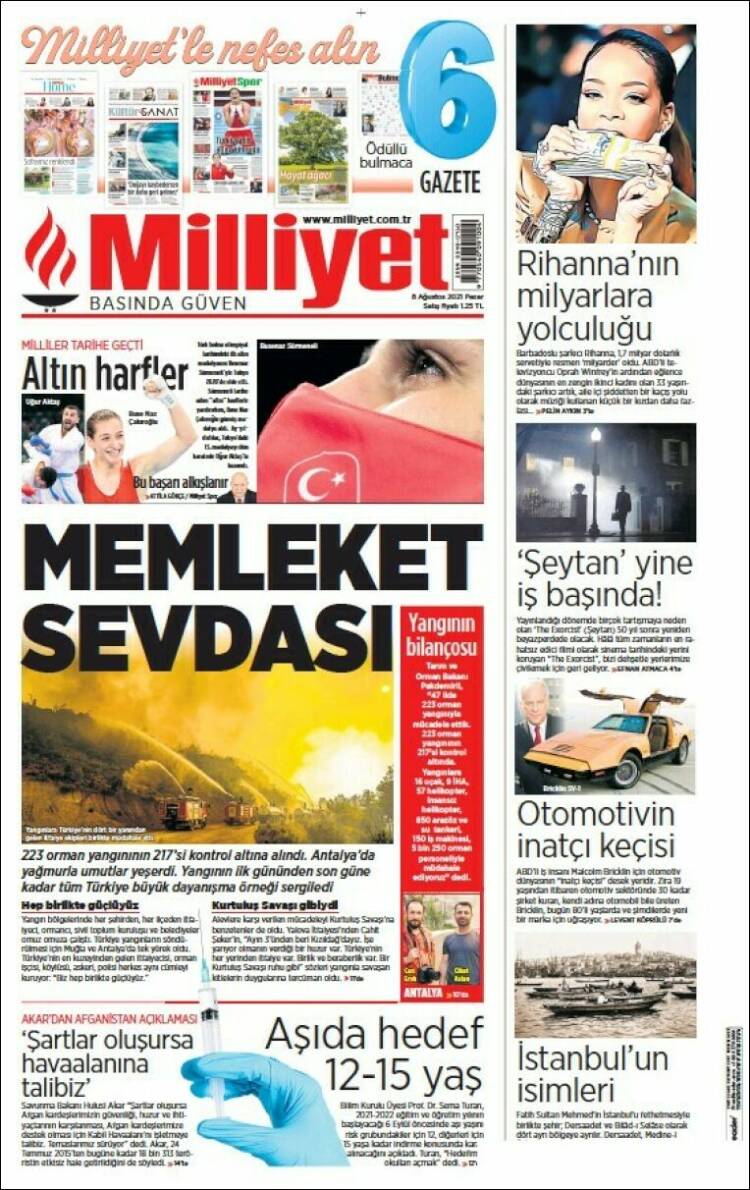 Portada de Milliyet (Turqu&iacute;a)