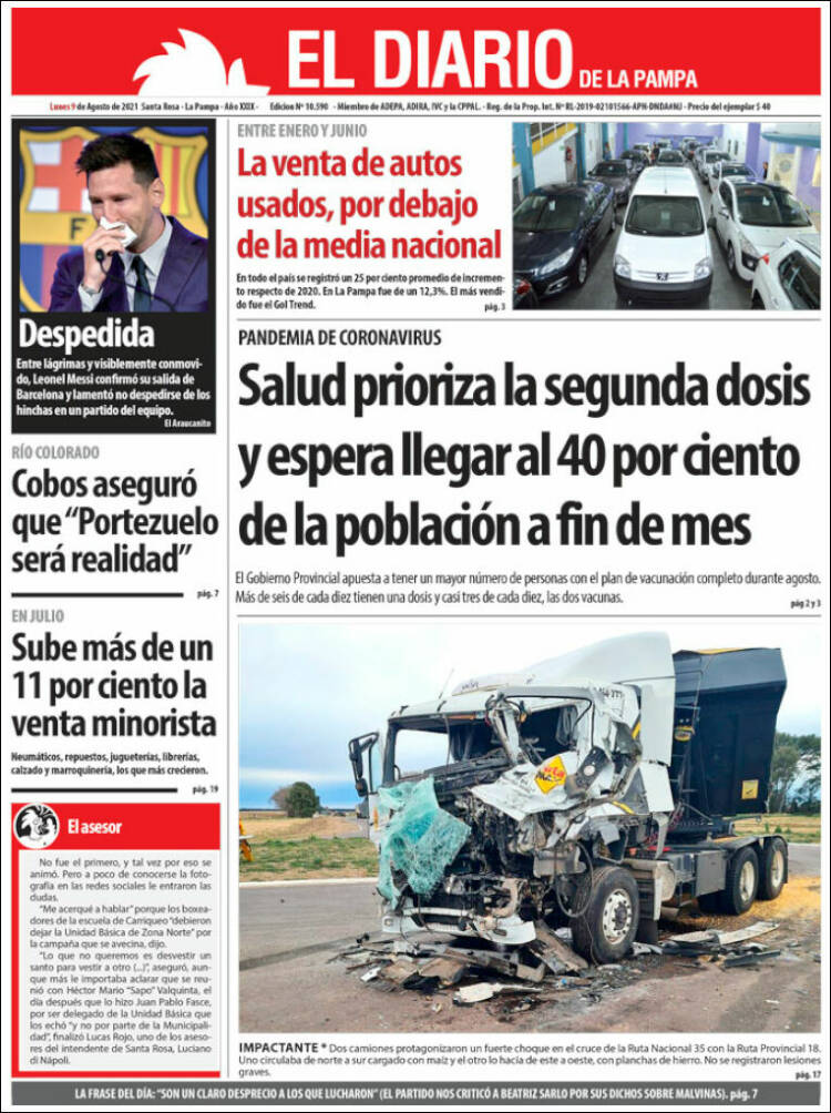 Portada de Diario de La Pampa (Argentina)