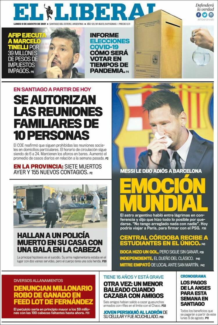 Portada de Diario El Liberal (Argentina)