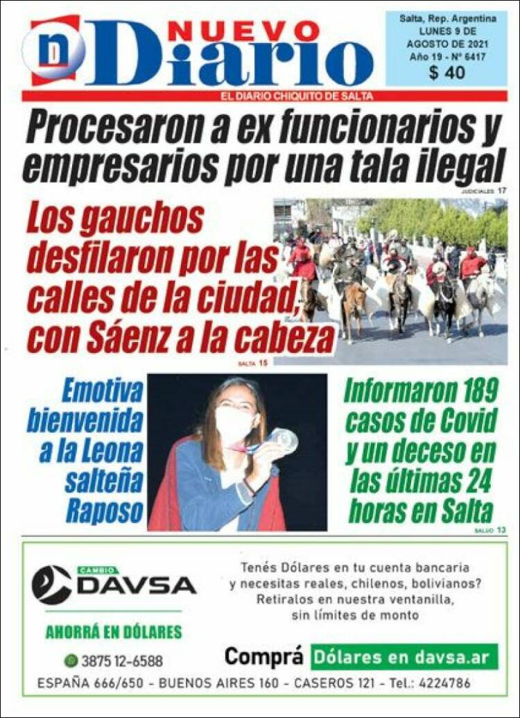 Portada de Nuevo Diario de Salta (Argentina)