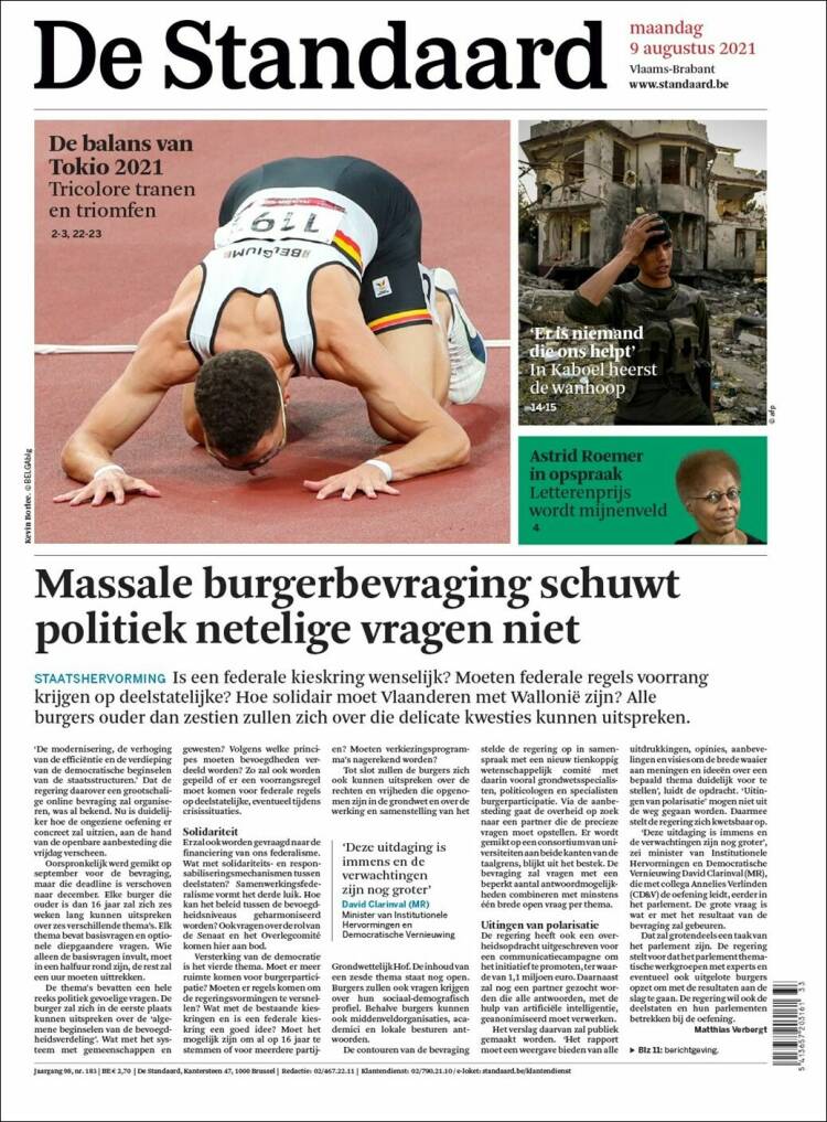 Portada de De Standaard (B&eacute;lgica)