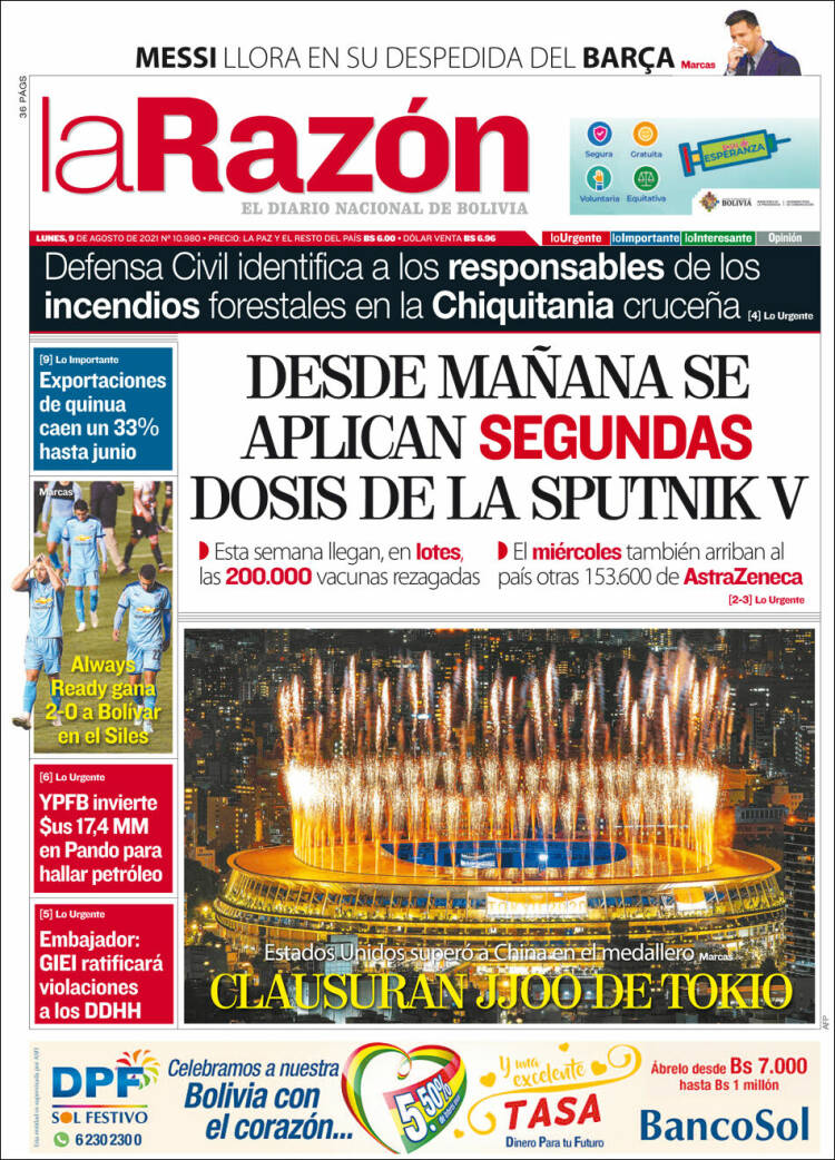 Portada de La Razón (Bolivie)