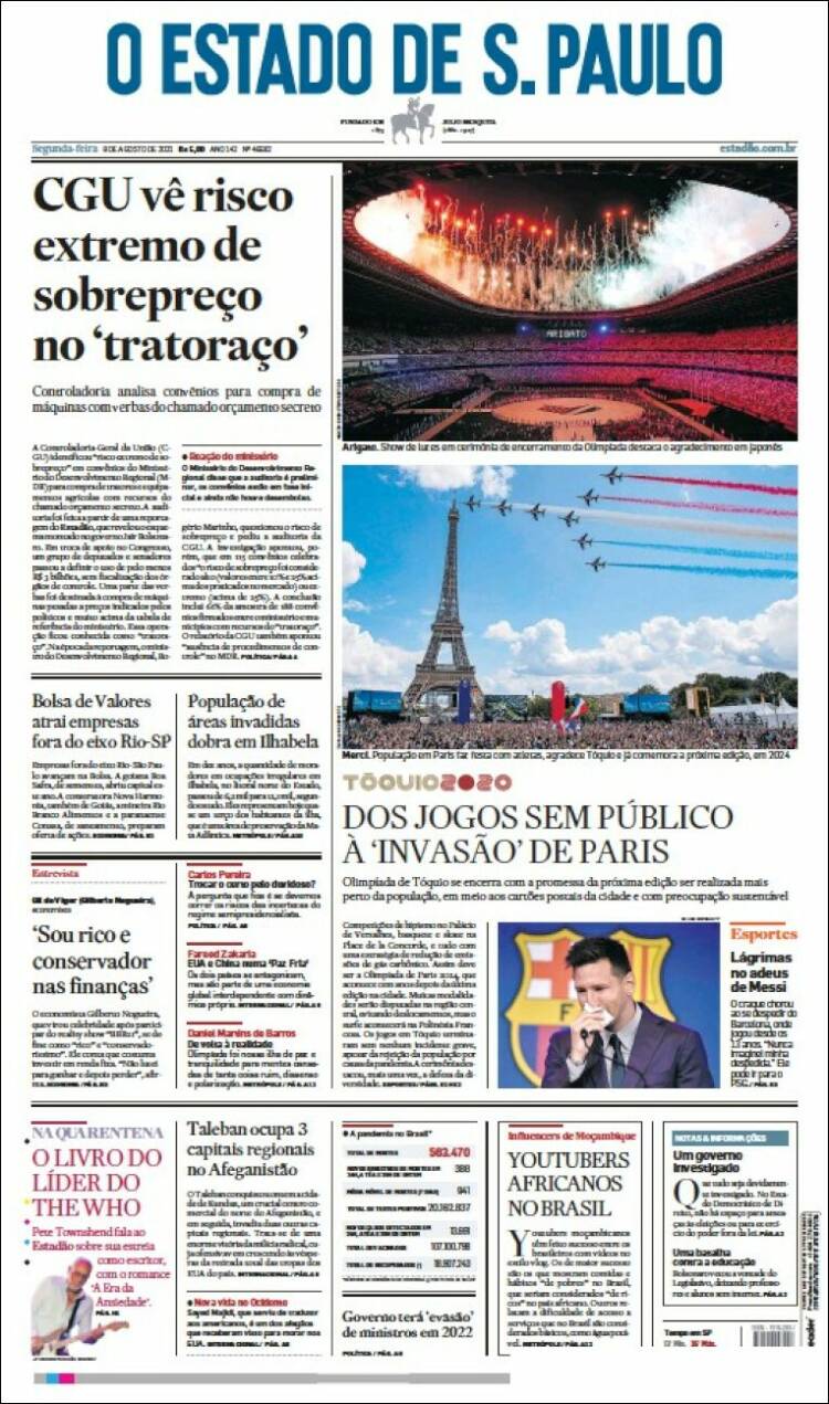 Portada de O Estado de São Paulo (Brasil)