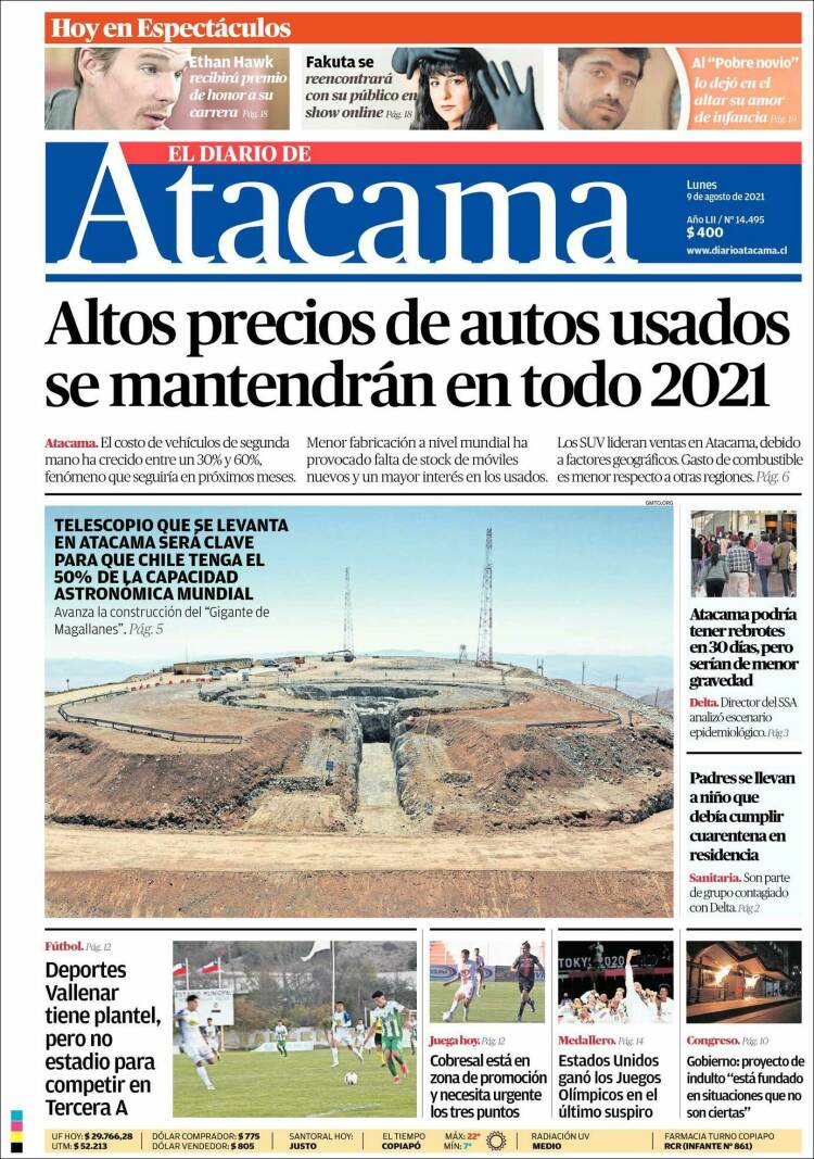 Portada de Diario de Atacama (Chile)