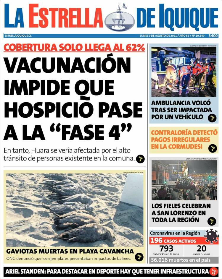 Portada de La Estrella de Iquique (Chile)