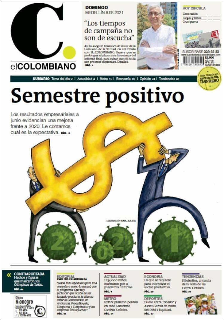 Portada de El Colombiano (Colombie)