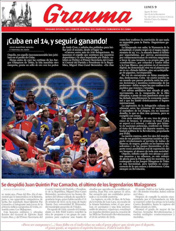 Portada de Granma (Cuba)