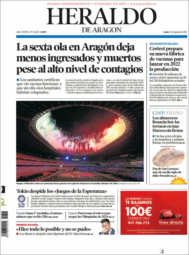 Portada de Heraldo de Aragón (Espa&ntilde;a)