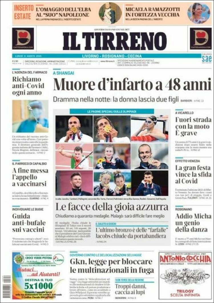 Portada de Il Tirreno (Italie)