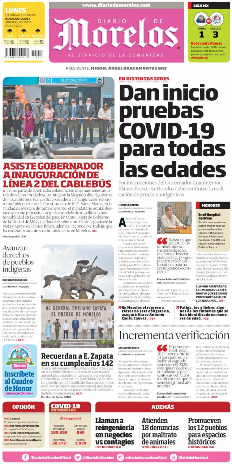 Portada de Diario de Morelos (México)