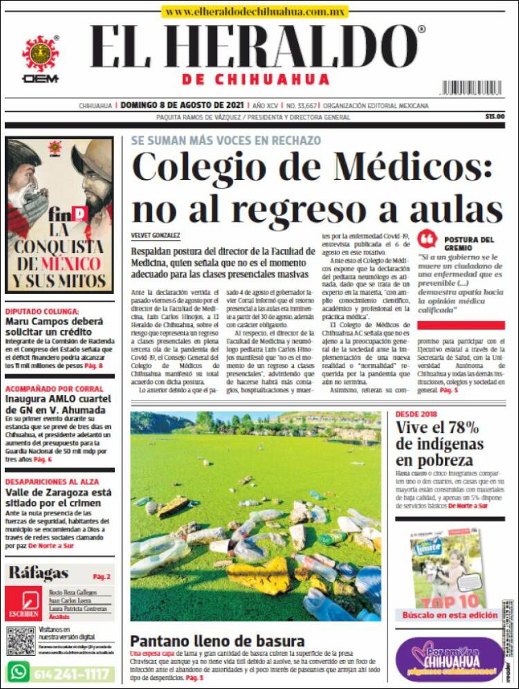 Portada de El Heraldo de Chihuahua (México)