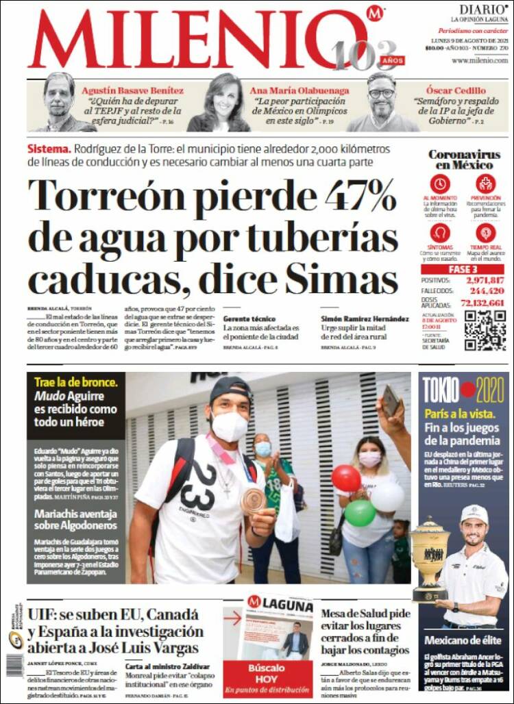 Portada de Milenio - Laguna (México)